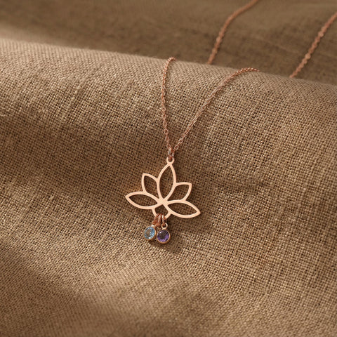 14K Gold Dangling Birthstone Lotus Necklace - 12-24 in M.0345