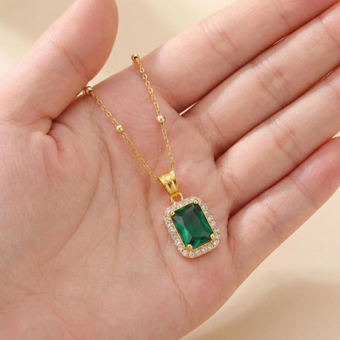 14K Gold Birthstone Rectangle Necklace - 12- 24 in M.0378