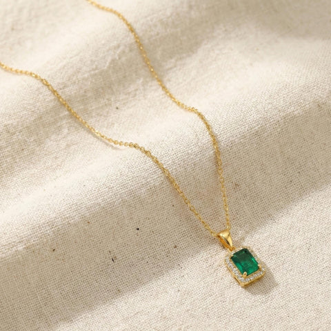 14K Gold Birthstone Rectangle Necklace - 12- 24 in M.0378