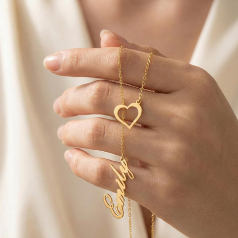 14K Gold Heart with Name Necklace - 12-24 in M.0755