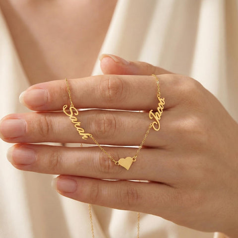 14K Gold 2 Names and Heart Necklace - 12-24 in M.0325