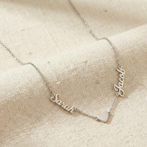 14K Gold 2 Names and Heart Necklace - 12-24 in M.0325