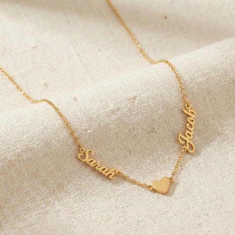 14K Gold 2 Names and Heart Necklace - 12-24 in M.0325