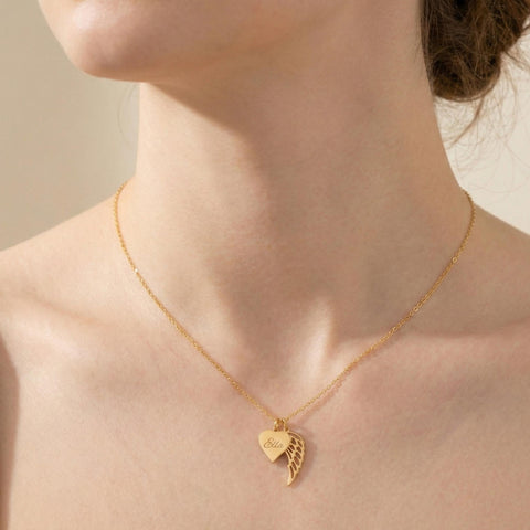 14K Gold  Wing and Heart Necklace - 12-24 in M.0146