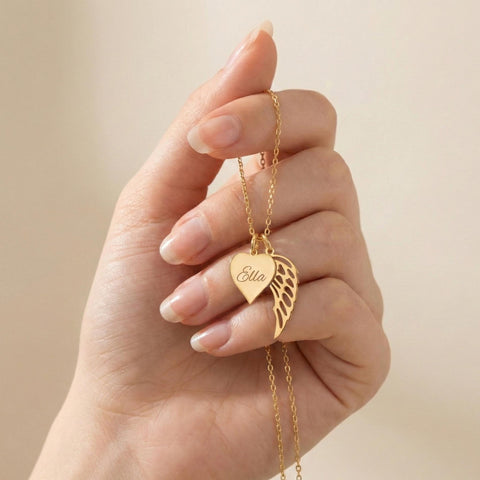 14K Gold  Wing and Heart Necklace - 12-24 in M.0146