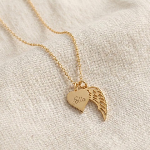 14K Gold  Wing and Heart Necklace - 12-24 in M.0146