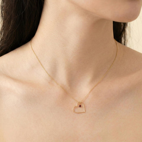 14K Gold Birthstone Heart Necklace - 12-24 in M.0302