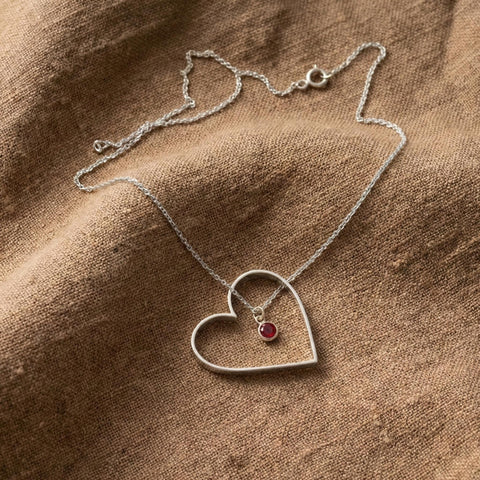 14K Gold Birthstone Heart Necklace - 12-24 in M.0302