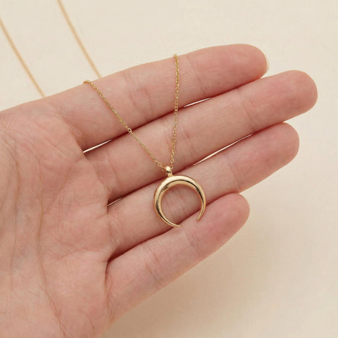 14K Gold Upside Down Moon Necklace - 12-24 in M.0134