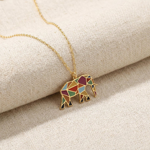 14K Gold Enamel Elephant Pendant - 12-24 in M.0515