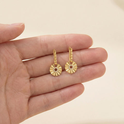 Sun Dangle Hoop Earrings | Textured Sun Charm Earrings | Dainty Boho Jewelry | Sun Jewelry | Gift for Her | Best Friend Gift M.0500