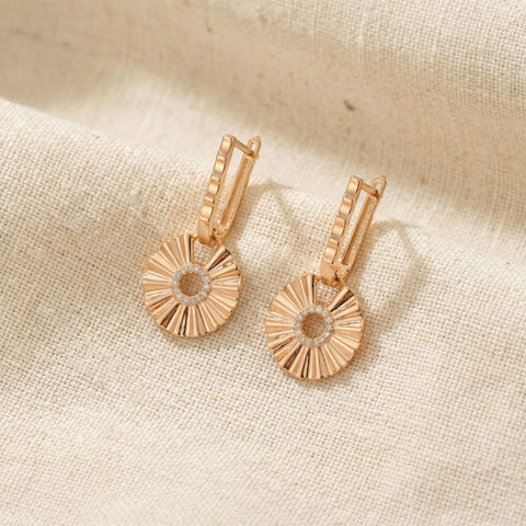 Sun Dangle Hoop Earrings | Textured Sun Charm Earrings | Dainty Boho Jewelry | Sun Jewelry | Gift for Her | Best Friend Gift M.0500