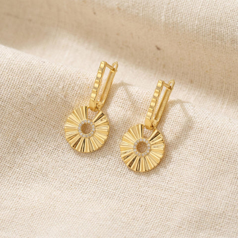 Sun Dangle Hoop Earrings | Textured Sun Charm Earrings | Dainty Boho Jewelry | Sun Jewelry | Gift for Her | Best Friend Gift M.0500