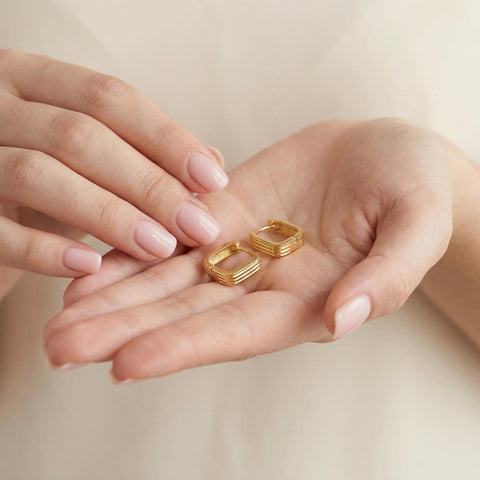 Textured Square Hoop Earrings | Domed Huggies Earrings | Dainty Minimalist Jewelry | Gold Stacking Hoops | Gift for Her | Mothers Day Gift M.0506