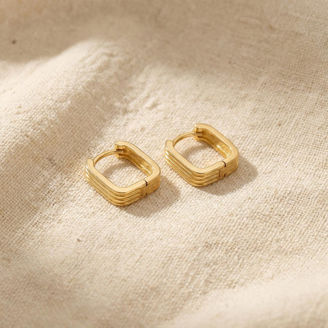 Textured Square Hoop Earrings | Domed Huggies Earrings | Dainty Minimalist Jewelry | Gold Stacking Hoops | Gift for Her | Mothers Day Gift M.0506