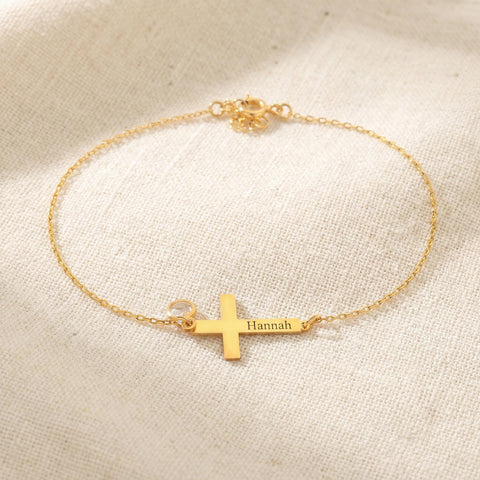 Personalized Name Bracelet with Birthstone | Tiny Gold Cross Bracelet | Christian Jewelry Cross | Birthstone Bracelet | Christmas Gift M.0010