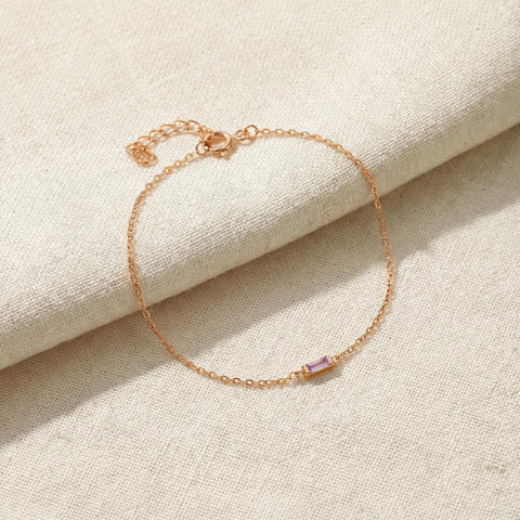 14K Gold Baguette Birthstone Bracelet - 3.5-10 in M.0013