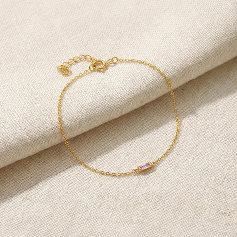 14K Gold Baguette Birthstone Bracelet - 3.5-10 in M.0013