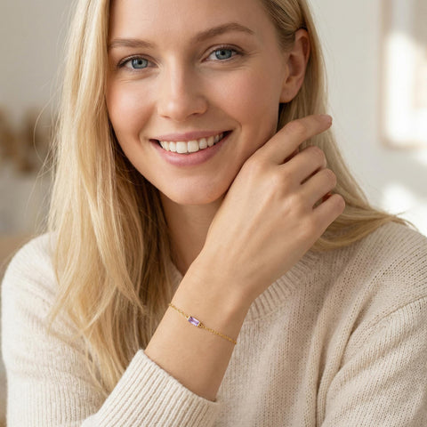 14K Gold Baguette Birthstone Bracelet - 3.5-10 in M.0013