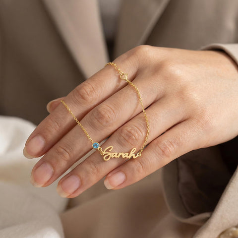 14K Gold Name Bracelet with Birthstone - 3.5-10 in M.0018