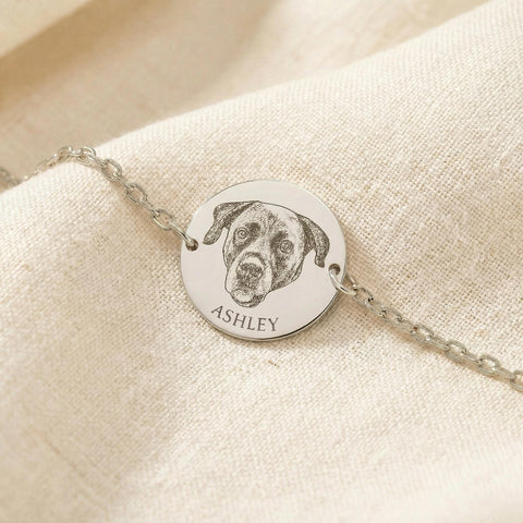 Pet Portrait Custom Bracelet for Dog Mom | Memorial Dog Photo Jewelry | Engraved Cat Portrait | Cat Photo Bangle | Pet Loss Gift M.0338