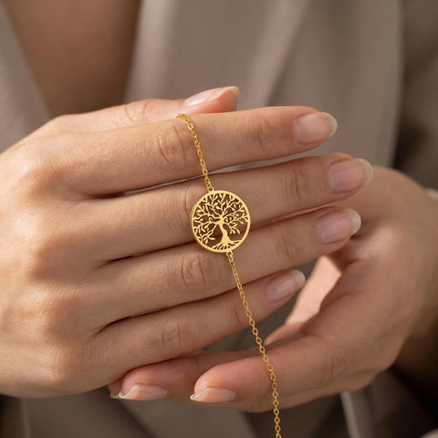 14 Ayar Altın Hayat Ağacı Bileklik | Aile Ağacı Bileklik | Kadınlar İçin Kelt Hayat Ağacı Bileklik Hediye | Arkadaşlık Hediyesi | Zarif Ağaç Bileklik M.0350