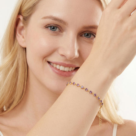 Small Heart Stone Tennis Bracelet | 14k Gold Heart Bracelet |Cz Tennis Bracelet | Tennis Chain Bracelet | Gift for Wife | Christmas Gift M.0492