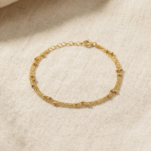 Triple Beaded Chain Bracelet | 14K Gold Chain Bracelet | Dainty Everyday Bracelet | Gift for Daughter | Mothers Day Gift | Christmas Gift M.0563