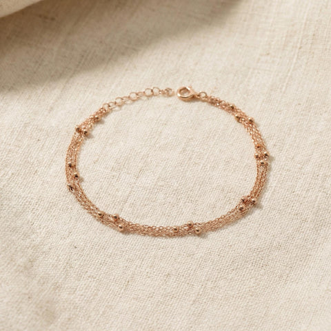 Triple Beaded Chain Bracelet | 14K Gold Chain Bracelet | Dainty Everyday Bracelet | Gift for Daughter | Mothers Day Gift | Christmas Gift M.0563