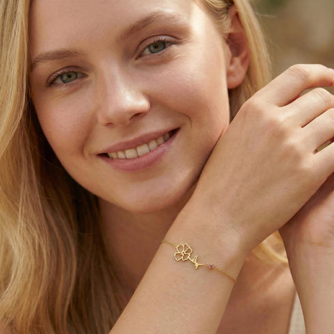 Personalized Birthflower Bracelet | Birthstone Bracelet | Custom Birthflower Bracelet | Mother and Daughter Bracelet | Mother's Gift for Her M.0034