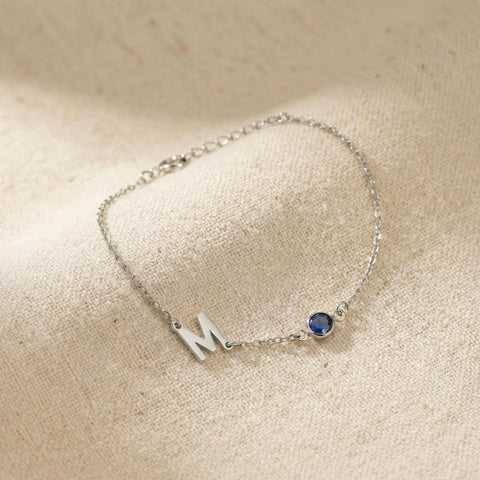 14K Gold Letter Birthstone Bracelet - 3.5-10 in M.0158