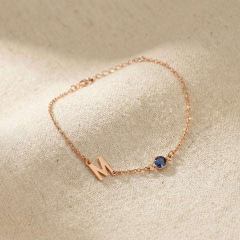 14K Gold Letter Birthstone Bracelet - 3.5-10 in M.0158