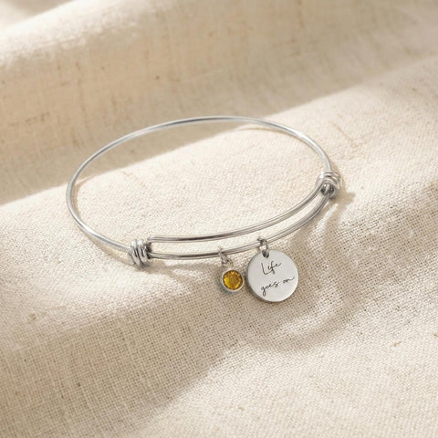 14K Gold Name Disc and Birthstone Bracelet - 3.5-10 in M.0209