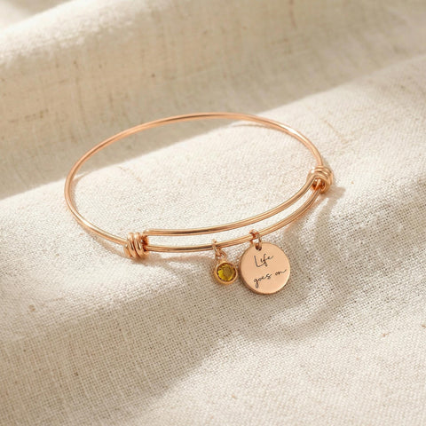 14K Gold Name Disc and Birthstone Bracelet - 3.5-10 in M.0209