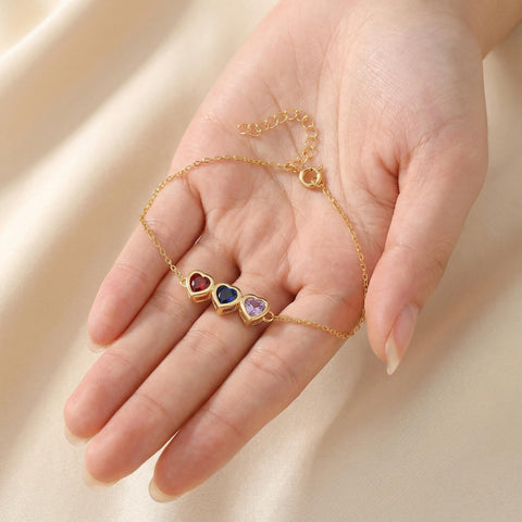 14K Gold Heart Cut Birthstone Bracelet - 3.5-10 in M.0223