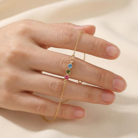 14K Gold Indented Sequential Birthstone Bracelet - 3.5-10 in M.0259