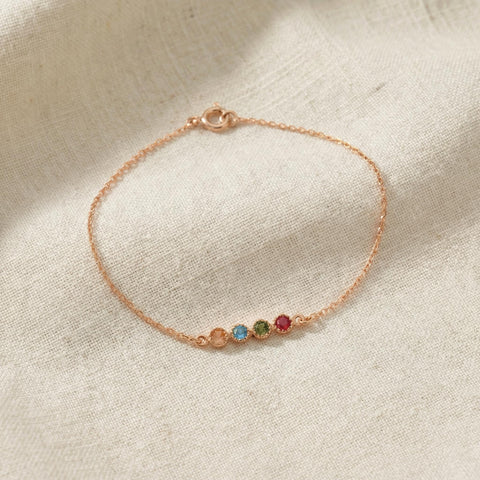14K Gold Indented Sequential Birthstone Bracelet - 3.5-10 in M.0259