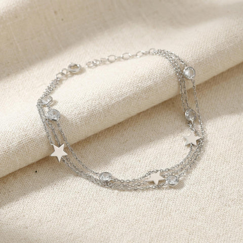 Zircon Stone Beaded Triple Star Bracelet | Three Chain Layered Star Bracelet | Gift for Her | Christmas Gift M.0436