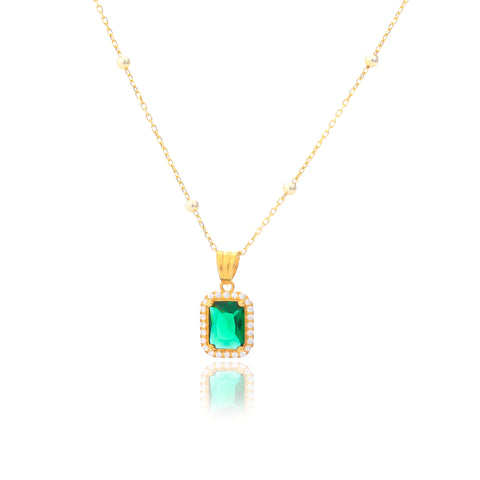 14K Gold Birthstone Rectangle Necklace - 12- 24 in M.0378